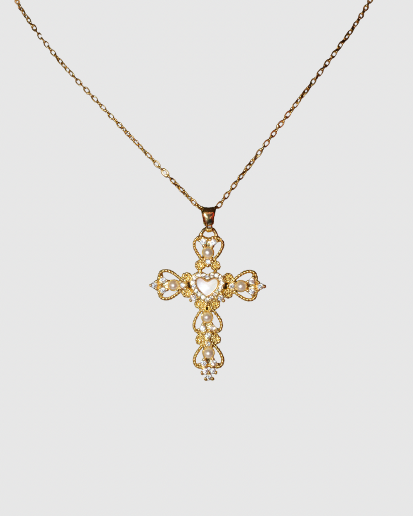Pearl Heart Cross necklace
