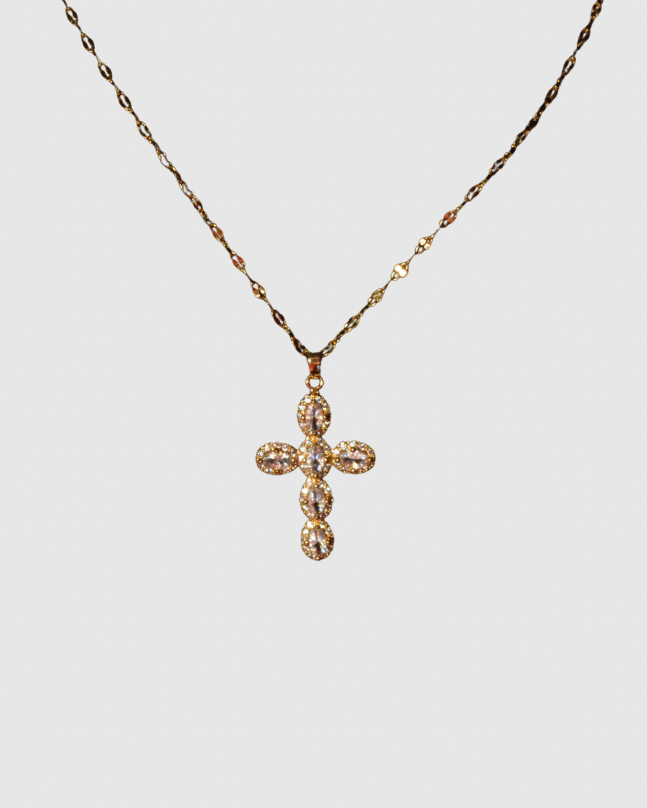 Rounded Crystal Cross necklace