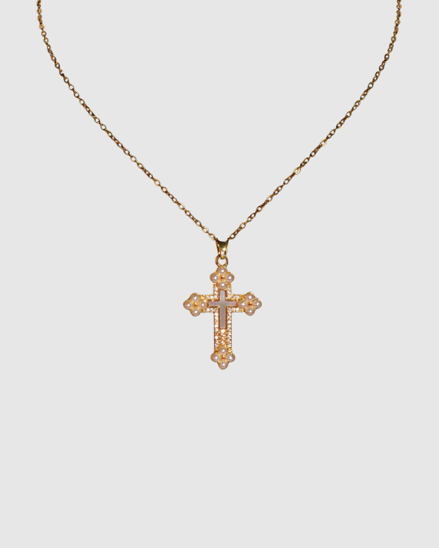 White Pearl Cross necklace