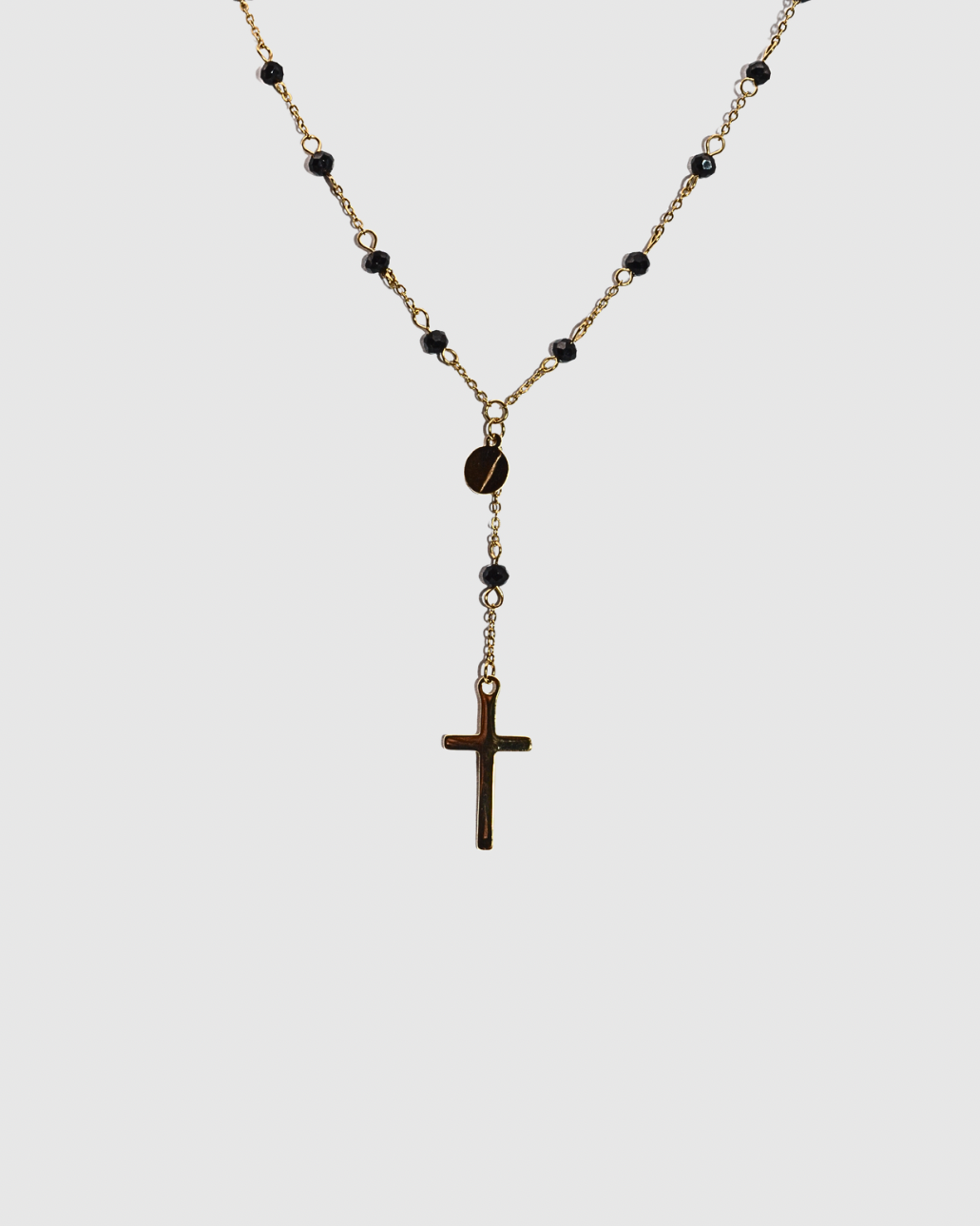 Black Bead Rosary Necklace